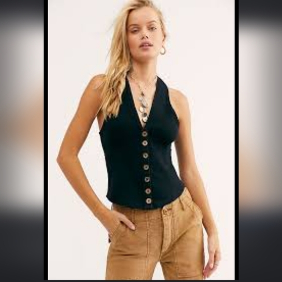 WE THE FREE Solid Mylo Tank Black Spaghetti Strap Crop Tanktop Small - Picture 1 of 6